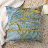 青い大理石のテクスチャ(金ゴールド効果) クッション (ブランケット)