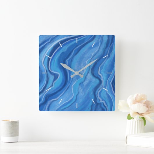 青い大理石のパターンの壁時計 スクエア壁時計 (ホーム)