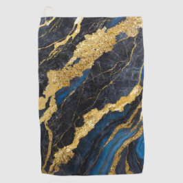 青い大理石のパターン(金ゴールド) ゴルフタオル