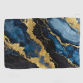 青い大理石のパターン(金ゴールド) ゴルフタオル (横)