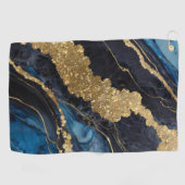青い大理石のパターン(金ゴールド) ゴルフタオル (横)