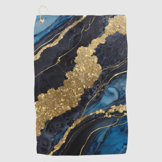 青い大理石のパターン(金ゴールド) ゴルフタオル (正面)