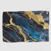 青い大理石のパターン(金ゴールド) ゴルフタオル (横)