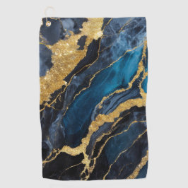 青い大理石のパターン(金ゴールド) ゴルフタオル