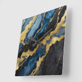 青い大理石のパターン(金ゴールド) スクエア壁時計 (傾斜)