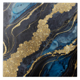 青い大理石のパターン(金ゴールド) タイル