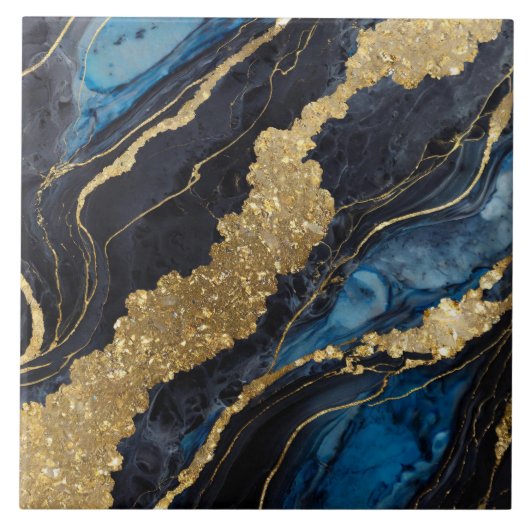 青い大理石のパターン(金ゴールド) タイル (正面)