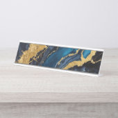 青い大理石のパターン(金ゴールド) デスクネームプレート (正面)