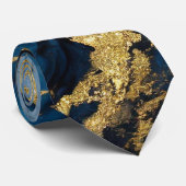 青い大理石のパターン(金ゴールド) ネクタイ (ロール)