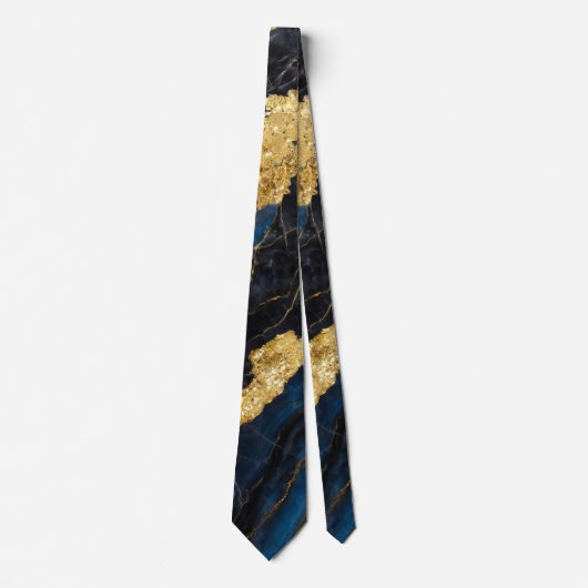 青い大理石のパターン(金ゴールド) ネクタイ (正面)