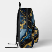 青い大理石のパターン(金ゴールド) プリントバックパック (左)