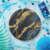 青い大理石のパターン(金ゴールド) ペーパープレート (パーティー)