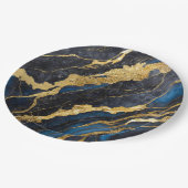 青い大理石のパターン(金ゴールド) ペーパープレート (アングル)