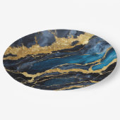青い大理石のパターン(金ゴールド) ペーパープレート (アングル)