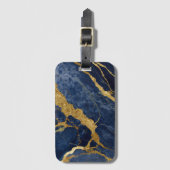 青い大理石のパターン(金ゴールド) ラゲッジタグ (正面縦)