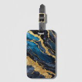 青い大理石のパターン(金ゴールド) ラゲッジタグ (正面縦)