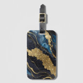 青い大理石のパターン(金ゴールド) ラゲッジタグ (正面縦)