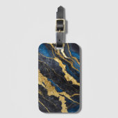 青い大理石のパターン(金ゴールド) ラゲッジタグ (正面縦)