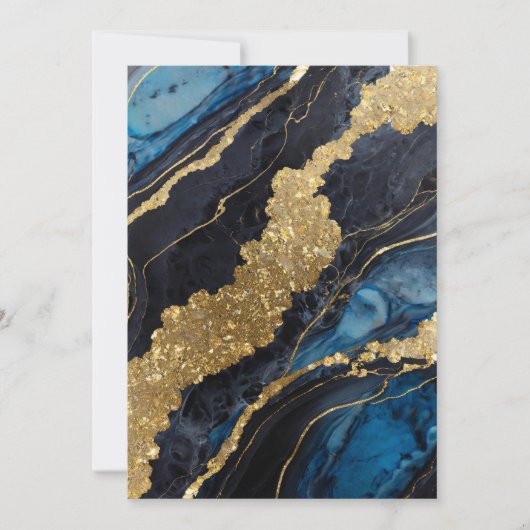 青い大理石のパターン(金ゴールド) 招待状 (正面)