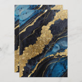 青い大理石のパターン(金ゴールド) 招待状 (正面/裏面)