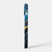 青い大理石のパターン(金ゴールド) iPhone 15ケース (左側面)