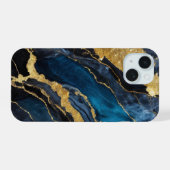 青い大理石のパターン(金ゴールド) iPhone 15ケース (裏面横)