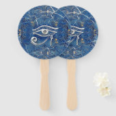 青い大理石の上のホルスの銀エジプトの目 ハンドファン (正面&裏面)