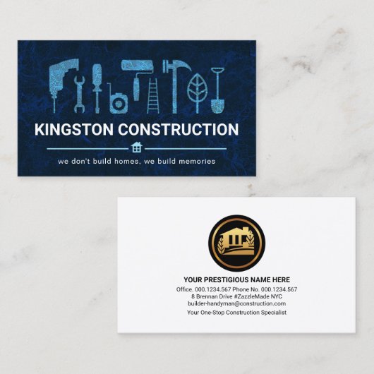 青い大理石の手作りツール 名刺 (正面/裏面)