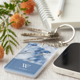 青い大理石の抽象芸術沿岸パターン キーホルダー