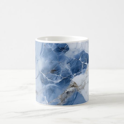 青い大理石の抽象芸術沿岸パターン コーヒーマグカップ (中央)