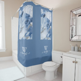 青い大理石の抽象芸術沿岸パターン シャワーカーテン