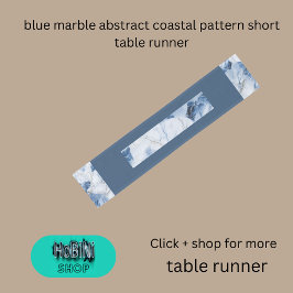 青い大理石の抽象芸術沿岸パターン ショートテーブルランナー