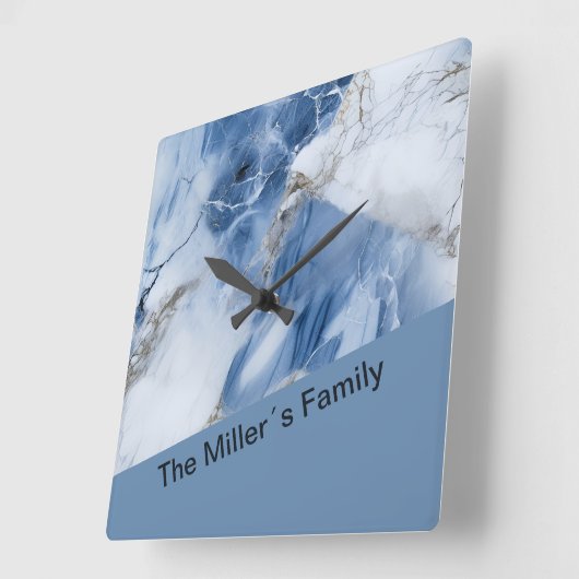 青い大理石の抽象芸術沿岸パターン スクエア壁時計 (傾斜)