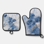 青い大理石の抽象芸術沿岸パターン 鍋つかみ&鍋敷きセット (正面)