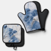 青い大理石の抽象芸術沿岸パターン 鍋つかみ&鍋敷きセット (正面/裏面)