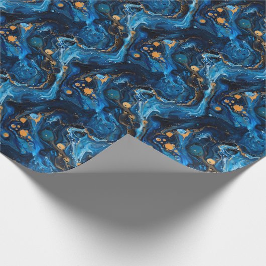 青い大理石の注絵を描水玉テクスチャ ラッピングペーパー (角)