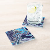 青い大理石の流体アート ガラスコースター (アングル)