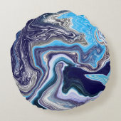 青い大理石の流体アート ラウンドクッション (裏面)