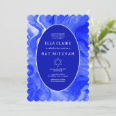 青い大理石の渦巻き　ダビデの星　男の子/女の子の成人儀礼 招待状 (スタンド正面)