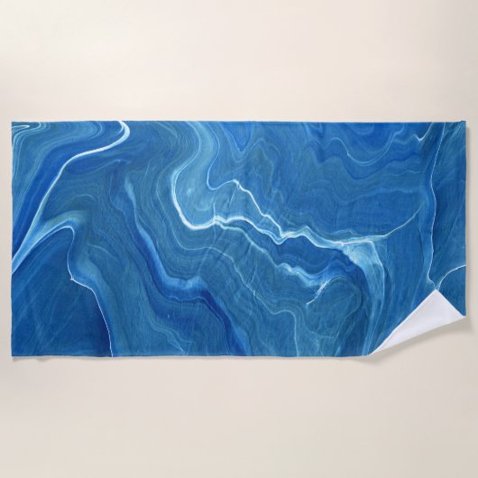 青い大理石の瑪瑙の抽象化 ビーチタオル (正面)