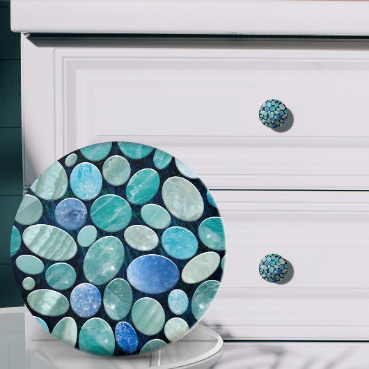 青い大理石の石模様 セラミックノブ