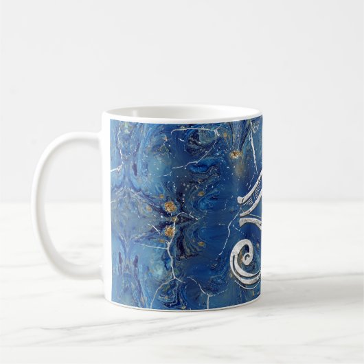 青い大理石のHorusの銀製のエジプトの目 コーヒーマグカップ (左)