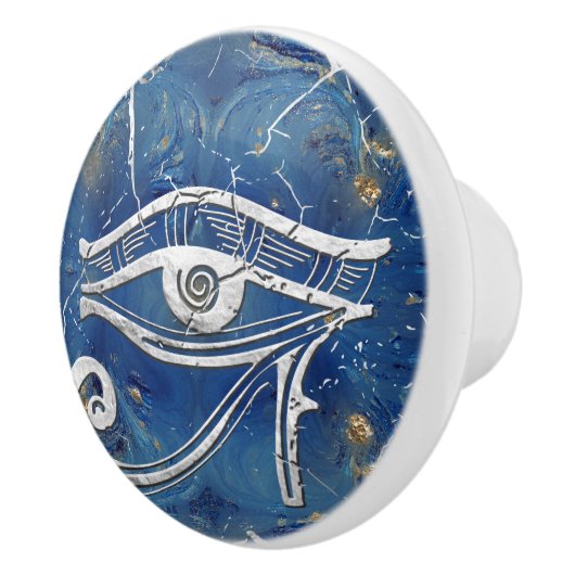 青い大理石のHorusの銀製のエジプトの目 セラミックノブ (右)