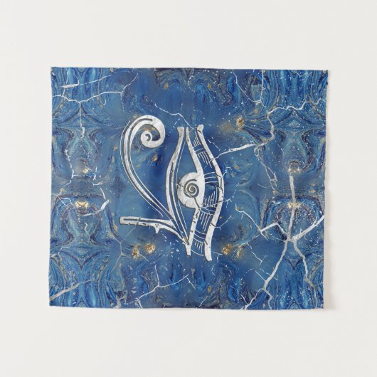 青い大理石のHorusの銀製のエジプトの目 タペストリー (正面(横))