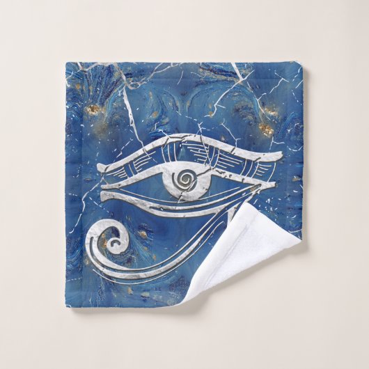 青い大理石のHorusの銀製のエジプトの目 バスタオルセット (ウォッシュタオル)