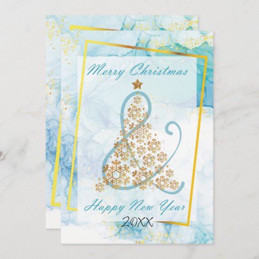 青い大理石クリスマスファミリーフォトシーズンカード シーズンカード (正面/裏面)