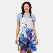 青い大理石ゲート流体アート エプロン (着用した状態)