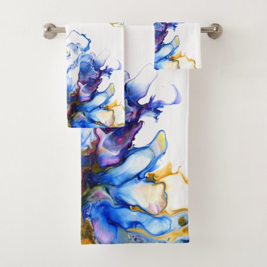 青い大理石ゲート流体アート バスタオルセット (インサイチュ)