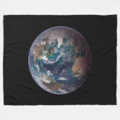 青い大理石地球(西半球) フリースブランケット (正面(横))