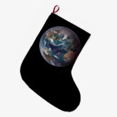 青い大理石地球(西半球) ラージクリスマスストッキング (正面 (吊り時))
